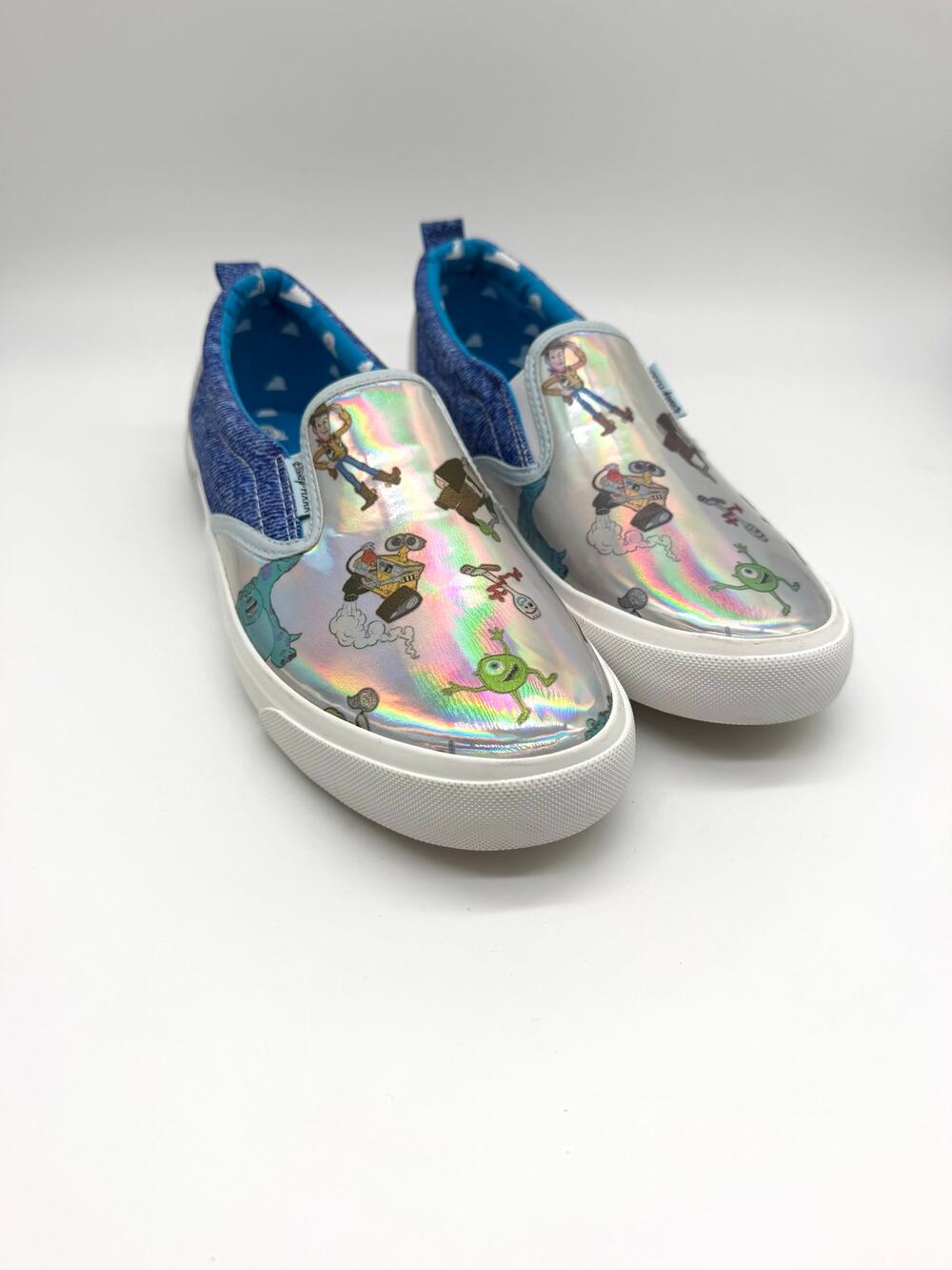 Disney Pixar Ground Up Kids Size 8 Holographic Slip On Shoes Toy Story EUC